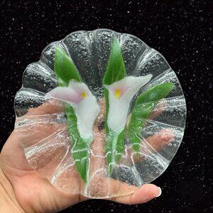 Sydenstricker Ruffled Fused Art Glass 1970's Bowl Vintage Glass Flower 6.5”W